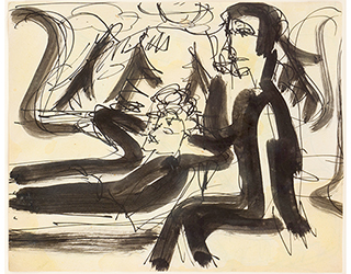 In unserer Galerie zum Verkauf angebotenes Bild von Ernst-Ludwig Kirchner (Maler, Expressionismus): Im Zug, Albert Müller und Ernst Ludwig Kirchner (klein)