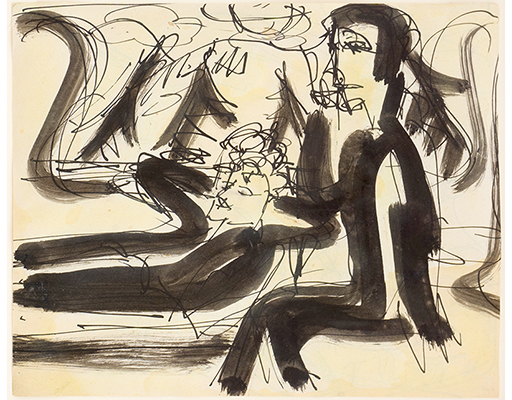 In unserer Galerie zum Verkauf angebotenes Bild von Ernst-Ludwig Kirchner (Maler, Expressionismus): Im Zug, Albert Müller und Ernst Ludwig Kirchner (groß)