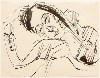In unserer Galerie zum Verkauf angebotenes Bild von Ernst-Ludwig Kirchner (Maler, Expressionismus): Ruhender Frauenkopf (klein)