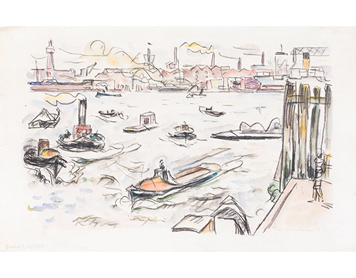 In unserer Galerie zum Verkauf angebotenes Bild von Ivo Hauptmann (Maler, Expressionismus): Hamburger Hafen (groß)