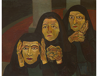 In unserer Galerie zum Verkauf angebotenes Bild von Josef Scharl (Maler, Expressionismus): Drei trauernde Frauen (klein)